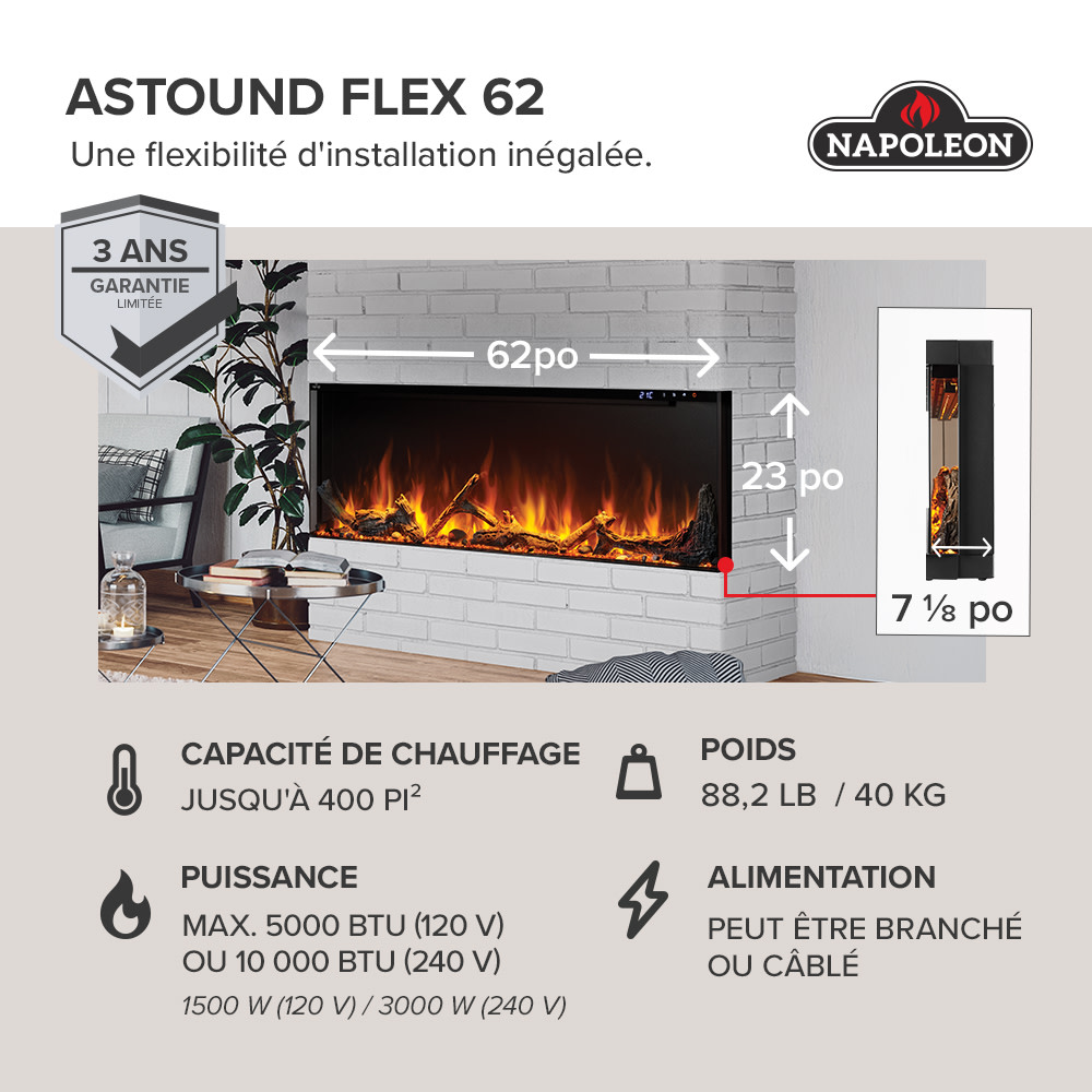 Foyer électrique Napoleon Astound 62 FlexMount