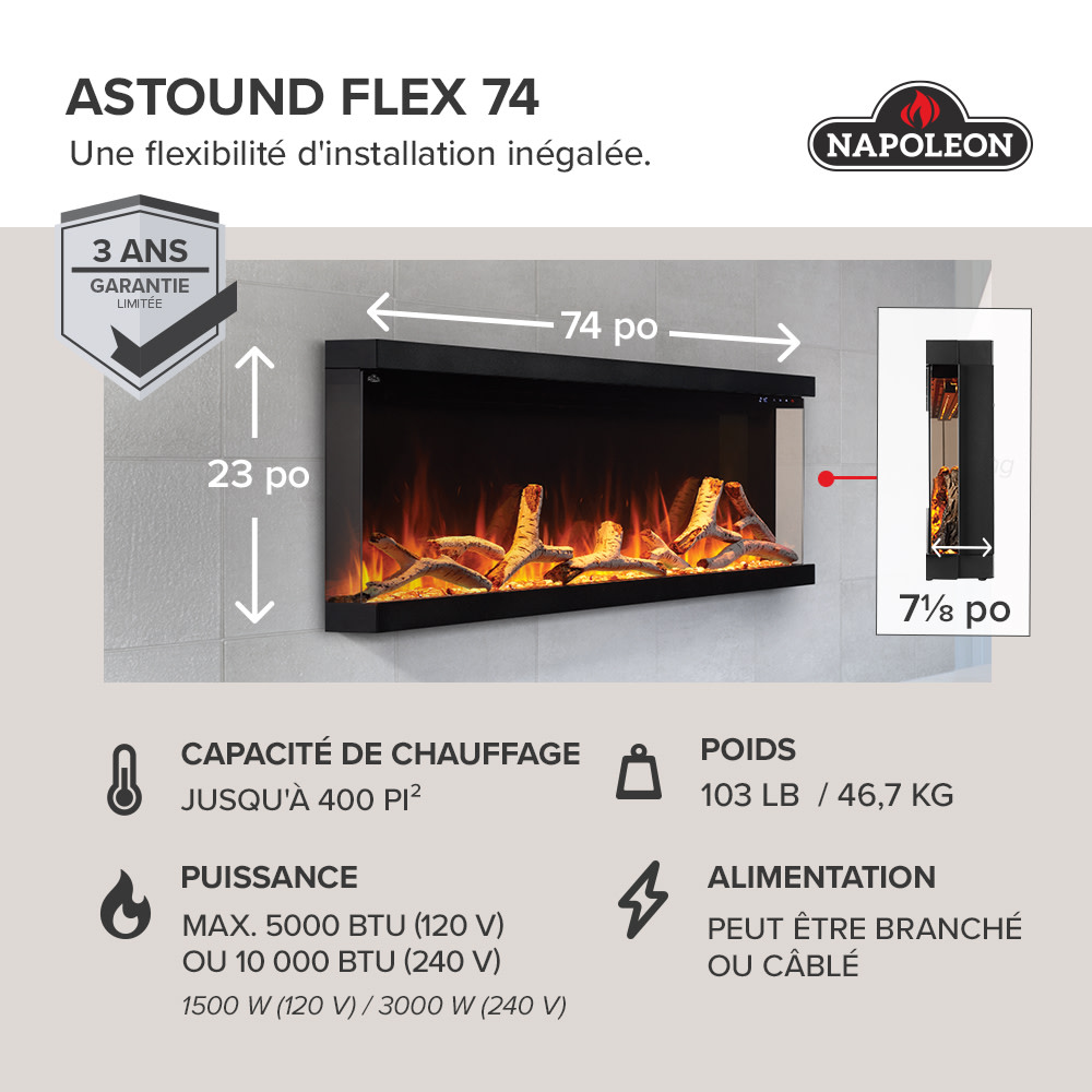 Foyer électrique Napoleon Astound 74 FlexMount
