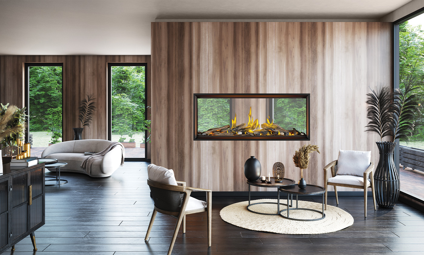 Foyer au gaz Napoleon Tall Linear Vector 50 See Through with Luminous Logs