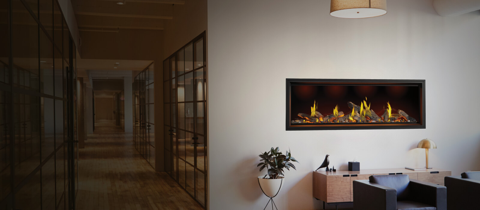 Foyer au gaz Napoleon Tall Linear Vector 50 with Luminous Logs
