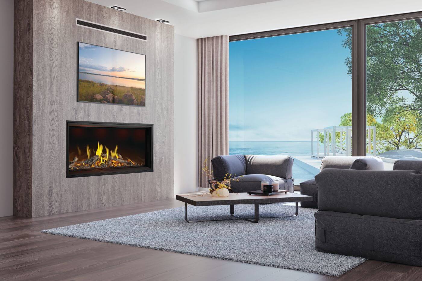 Foyer au gaz Napoleon Tall Linear Vector 62 with Luminous Logs
